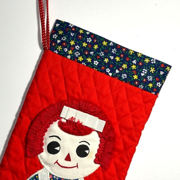 Vintage Handmade Raggedy Ann Quilted Christmas Stocking 1960s - Picture 2 of 6